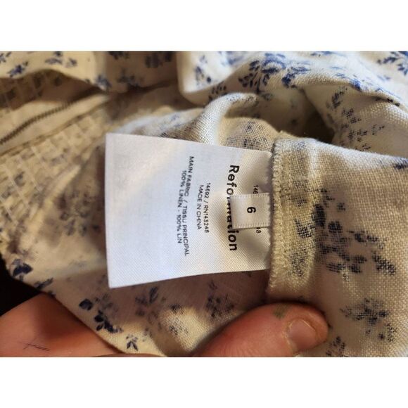 Reformation Linen blue floral Ruffle Floral Top Size 6 - Picture 4 of 5